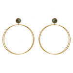Boucles dorées double anneau et pierre cabochon -