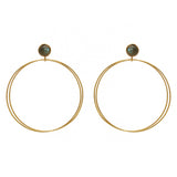 Boucles dorées double anneau et pierre cabochon -