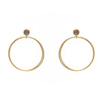 Boucles dorées double anneau et pierre cabochon (M) -