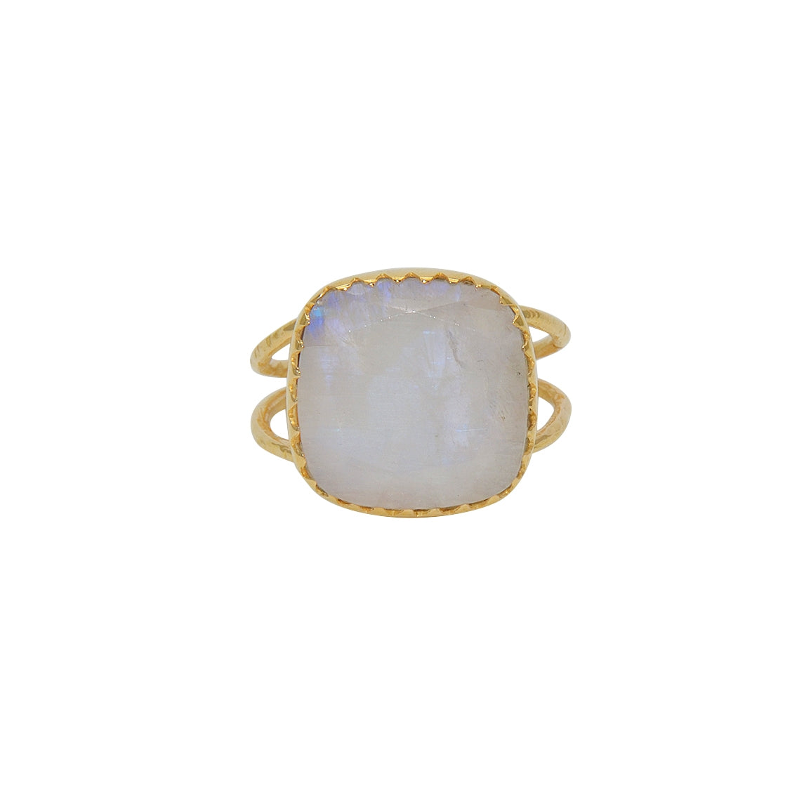 Bague dorée double anneau et pierre carrée