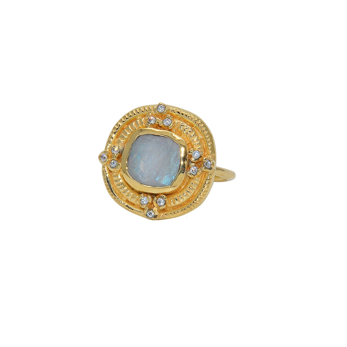 Bague dorée pierre et zircons - 50 / PIERRE DE LUNE &