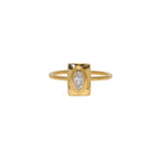 Bague dorée rectangle et zircon - 50 / ZIRCON BLANC