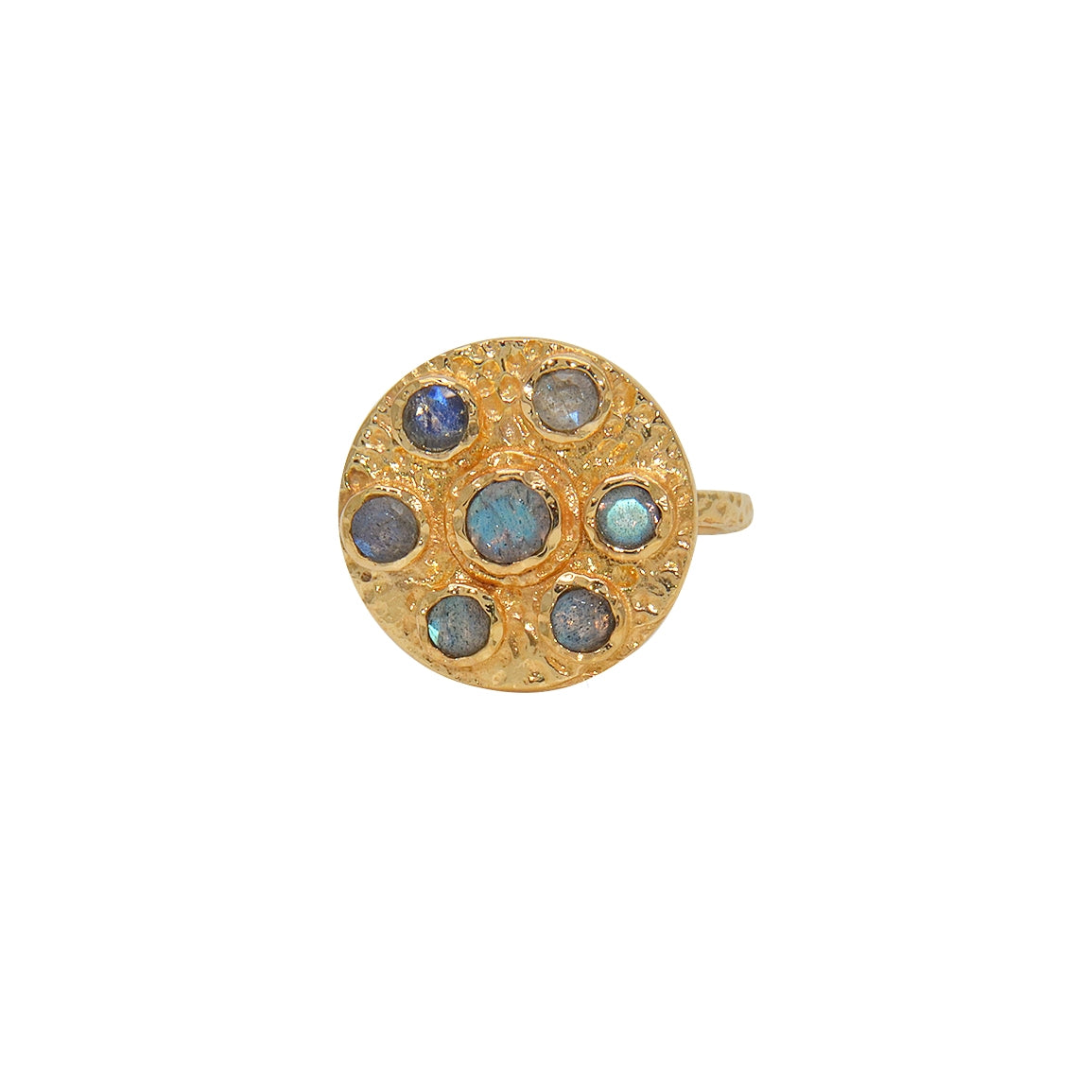 Bague dorée martelée et pierres - 52 / LABRADORITE