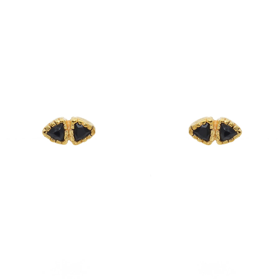 Boucles dorées doubles pierres triangles - ONYX NOIRE