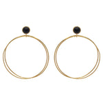 Boucles dorées double anneau et pierre cabochon - ONYX NOIRE