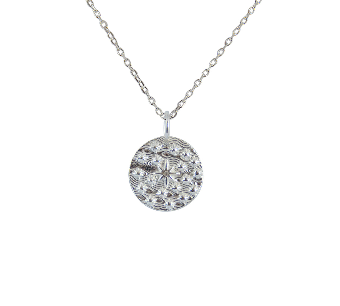 Collier médaille argent 925 rose des vents