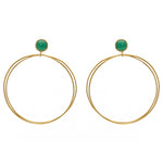 Boucles dorées double anneau et pierre cabochon - ONYX VERTE