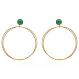 Boucles dorées double anneau et pierre cabochon - ONYX VERTE