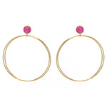 Boucles dorées double anneau et pierre cabochon - RUBIS