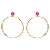 Boucles dorées double anneau et pierre cabochon - RUBIS