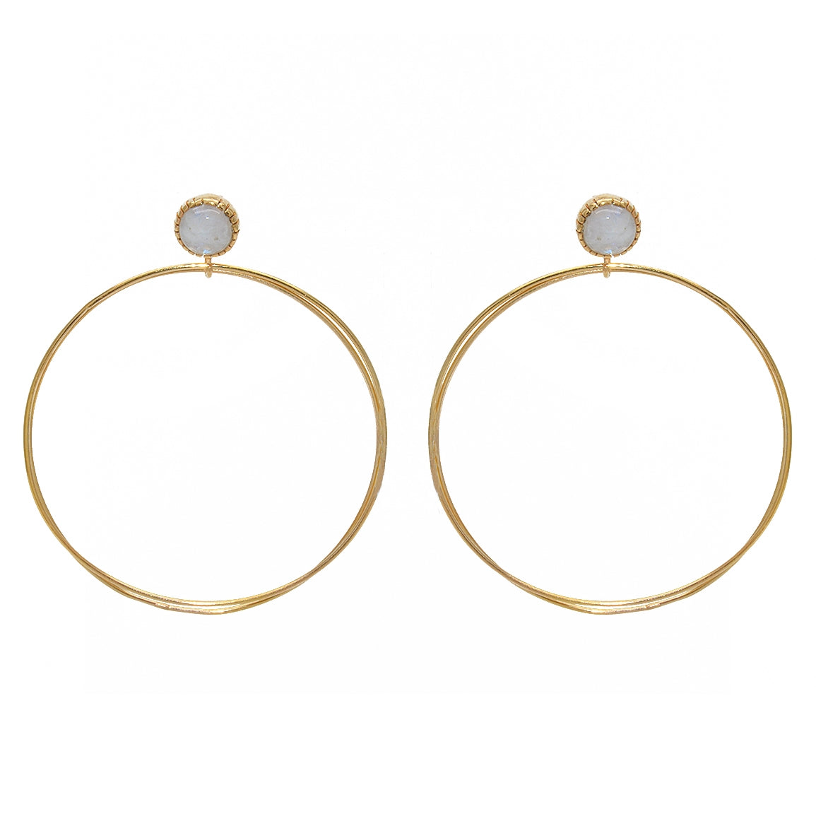 Boucles dorées double anneau et pierre cabochon - PIERRE DE