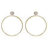 Boucles dorées double anneau et pierre cabochon - PIERRE DE