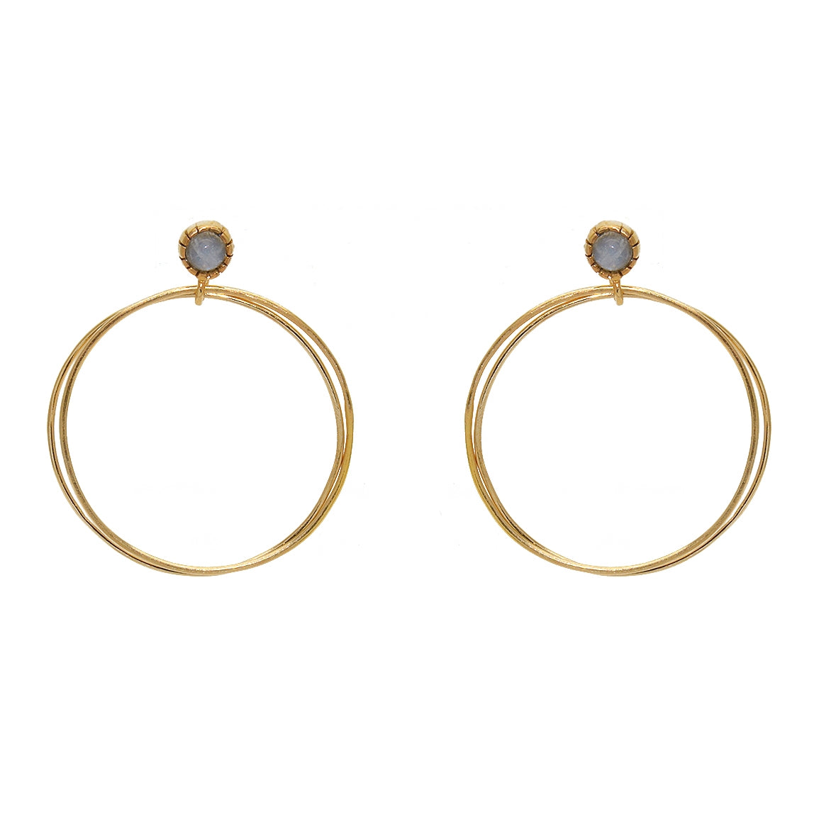 Boucles dorées double anneau et pierre cabochon (M) - PIERRE