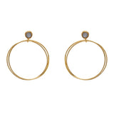 Boucles dorées double anneau et pierre cabochon (M) - PIERRE