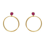 Boucles dorées double anneau et pierre cabochon (M) - RUBIS