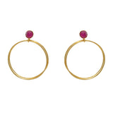 Boucles dorées double anneau et pierre cabochon (M) - RUBIS