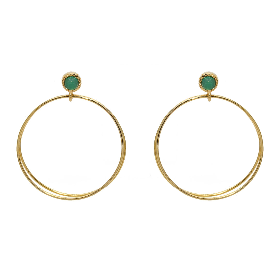 Boucles dorées double anneau et pierre cabochon (M) - ONYX