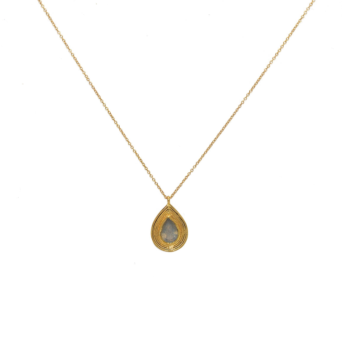 Collier doré pendentif goutte et pierre - LABRADORITE