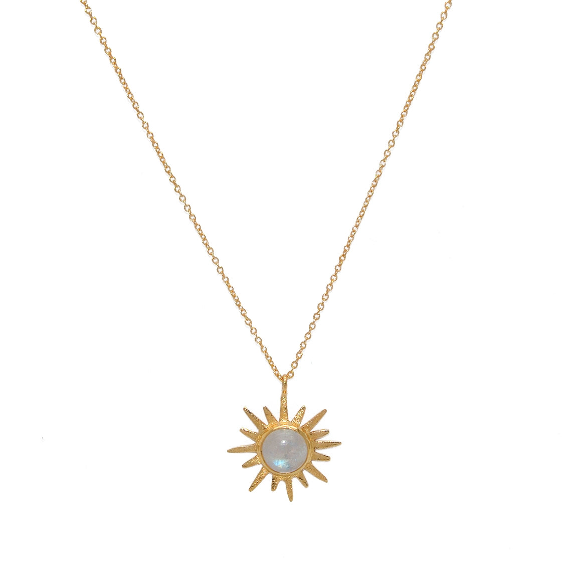 Collier doré soleil et pierre cabochon - PIERRE DE LUNE