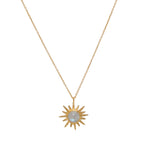 Collier doré soleil et pierre cabochon - PIERRE DE LUNE