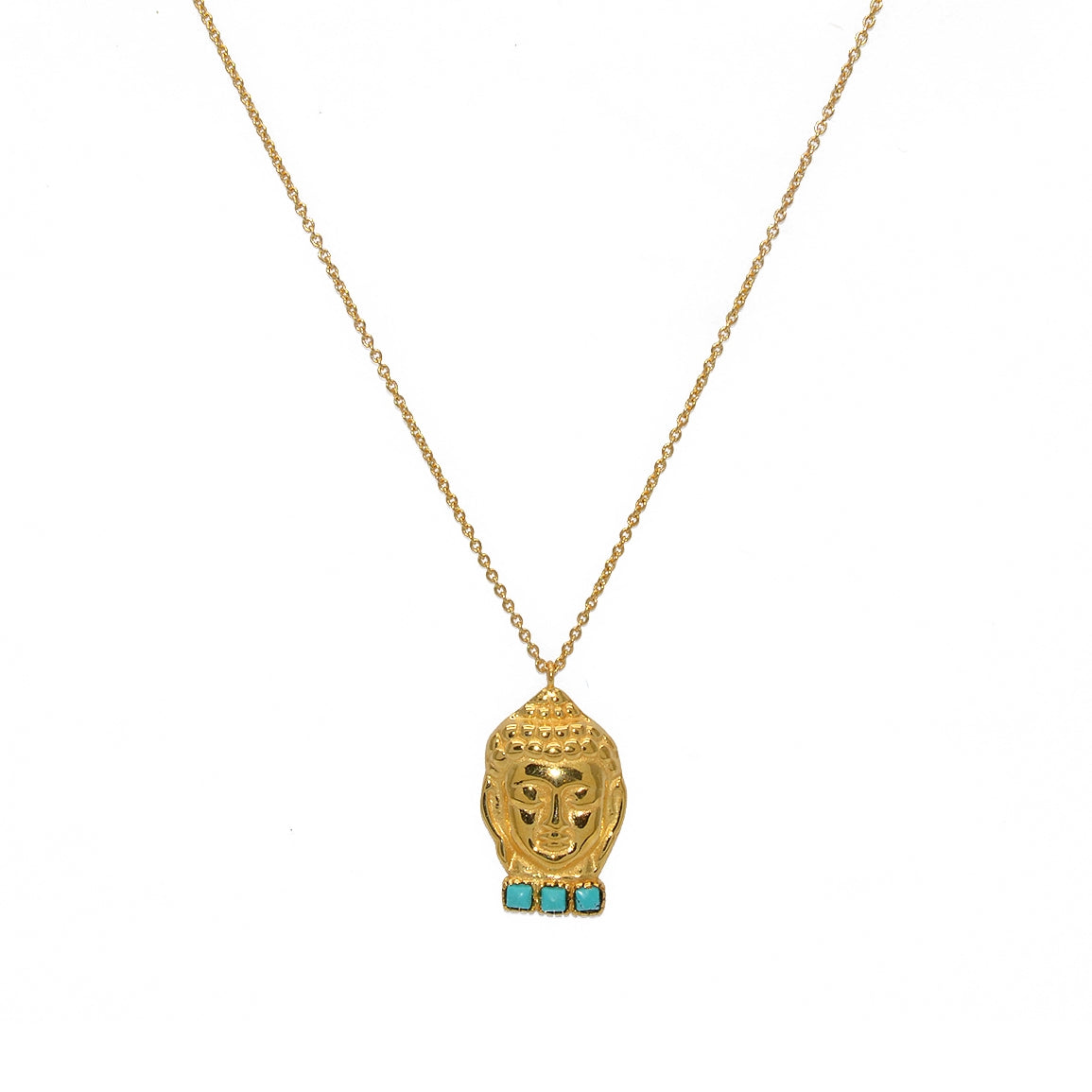 Sautoir doré pendentif bouddha et turquoise