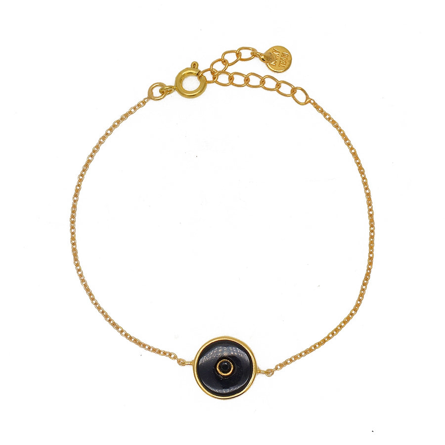Bracelet doré oeil pierres - ONYX NOIRE & ZIRCON NOIR