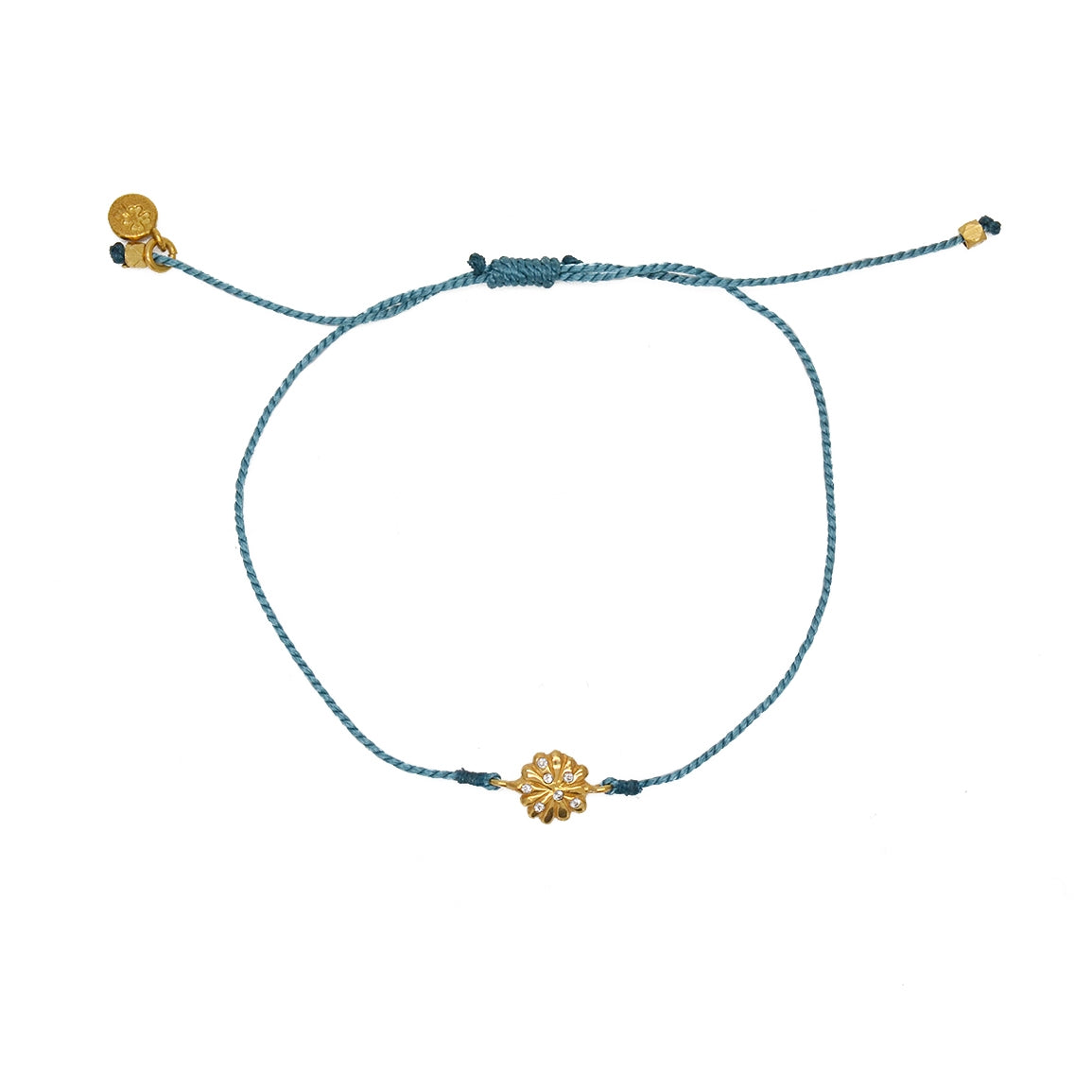 Bracelet tressé fleur dorée et zircons - BLEU JEAN