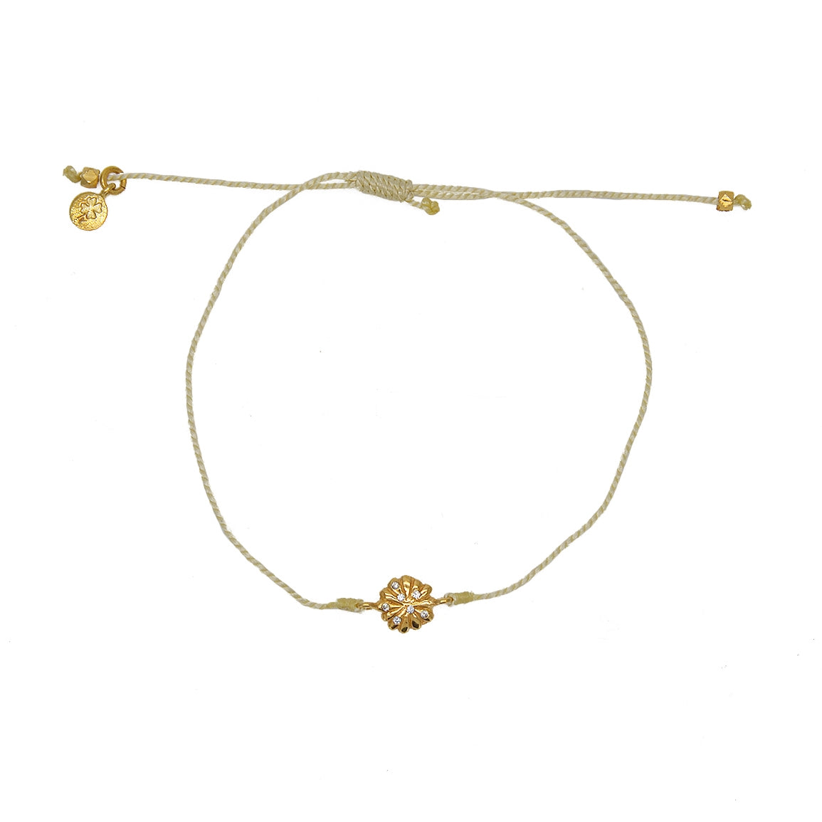 Bracelet tressé fleur dorée et zircons - BEIGE
