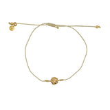 Bracelet tressé fleur dorée et zircons - BEIGE