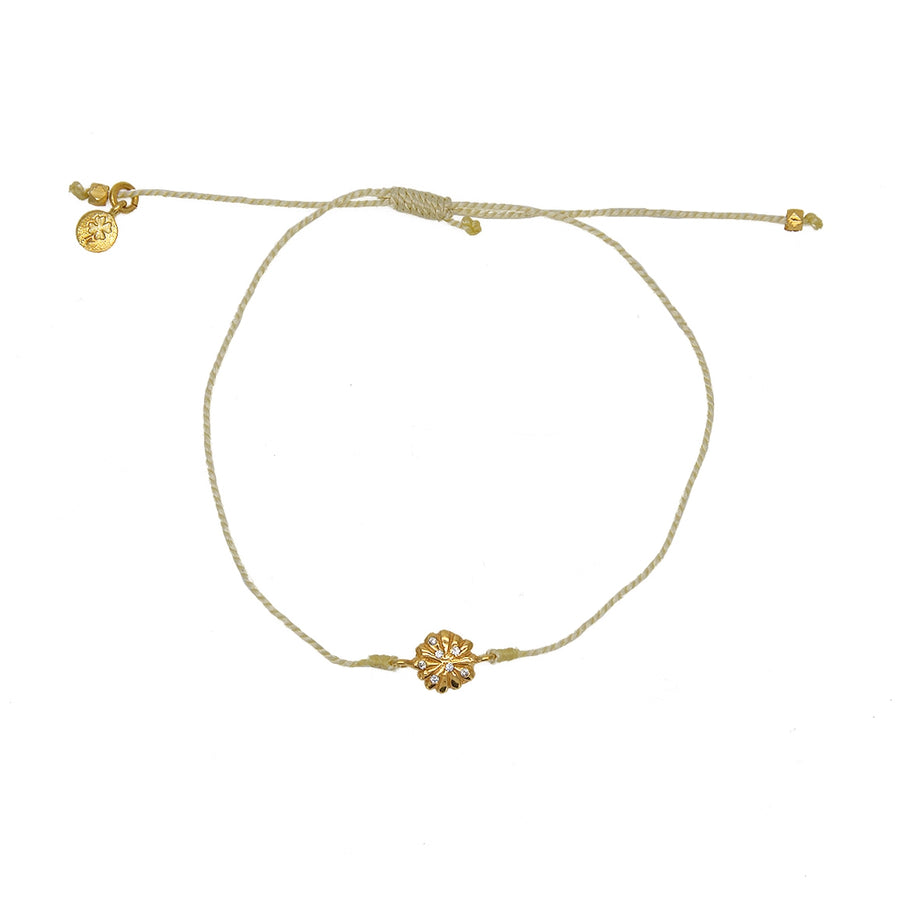 Bracelet tressé fleur dorée et zircons - BEIGE