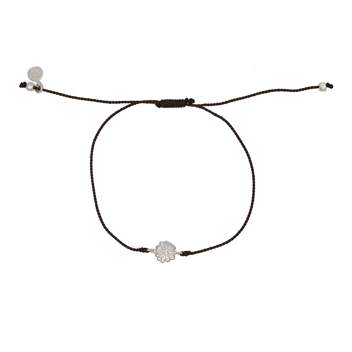 Bracelet tressé fleur argent 925 et zircons - CHOCOLAT