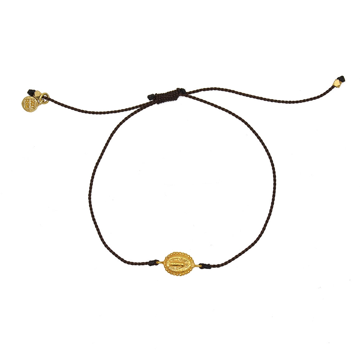 Bracelet tressé coloré madone dorée - CHOCOLAT