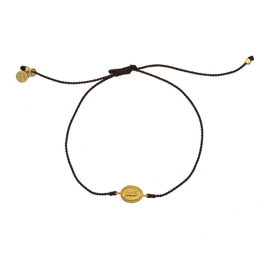 Bracelet tressé coloré madone dorée - CHOCOLAT