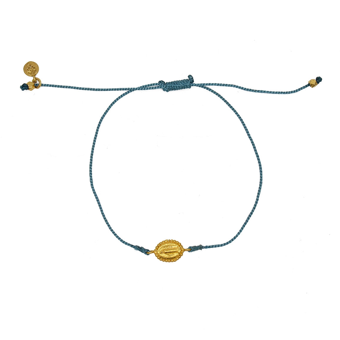 Bracelet tressé coloré madone dorée - BLEU JEAN