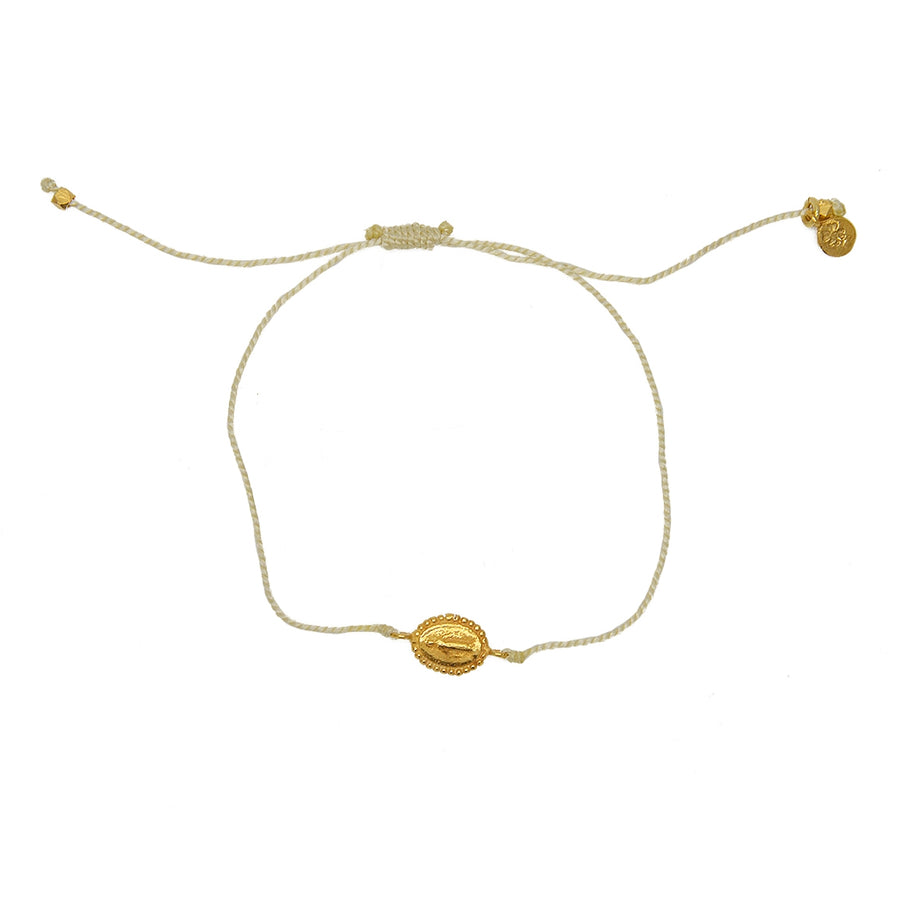 Bracelet tressé coloré madone dorée - BEIGE