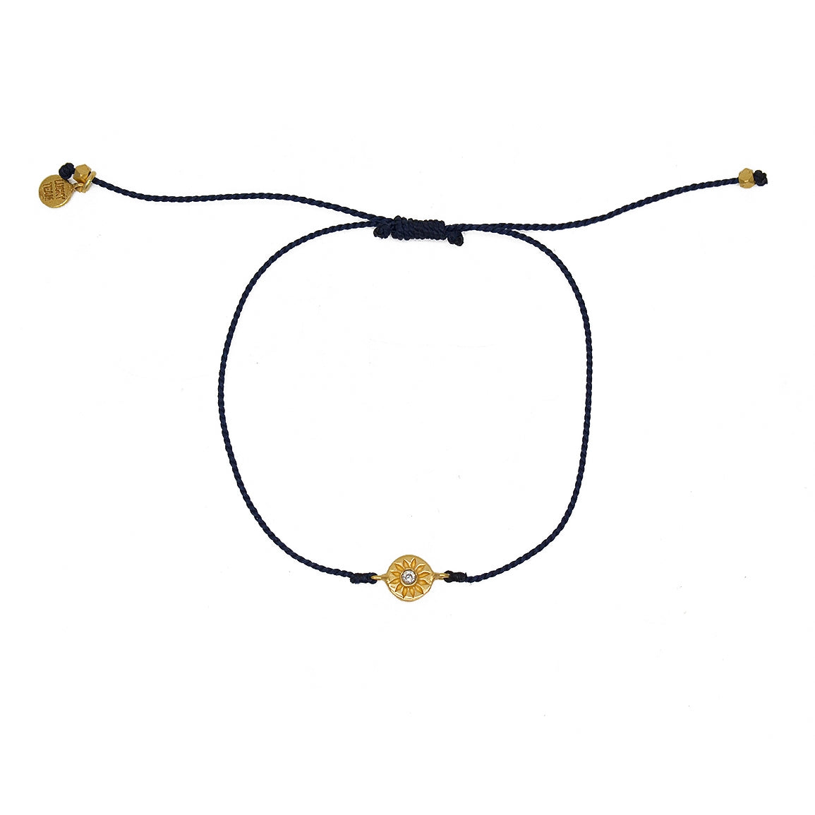 Bracelet tressé bleu jean soleil doré et zircon - BLEU