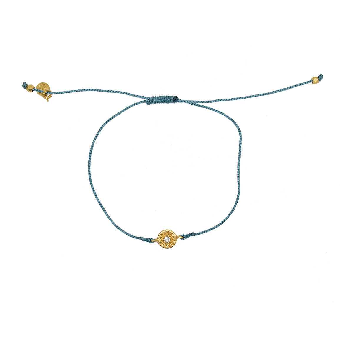 Bracelet tressé bleu jean soleil doré et zircon - BLEU JEAN