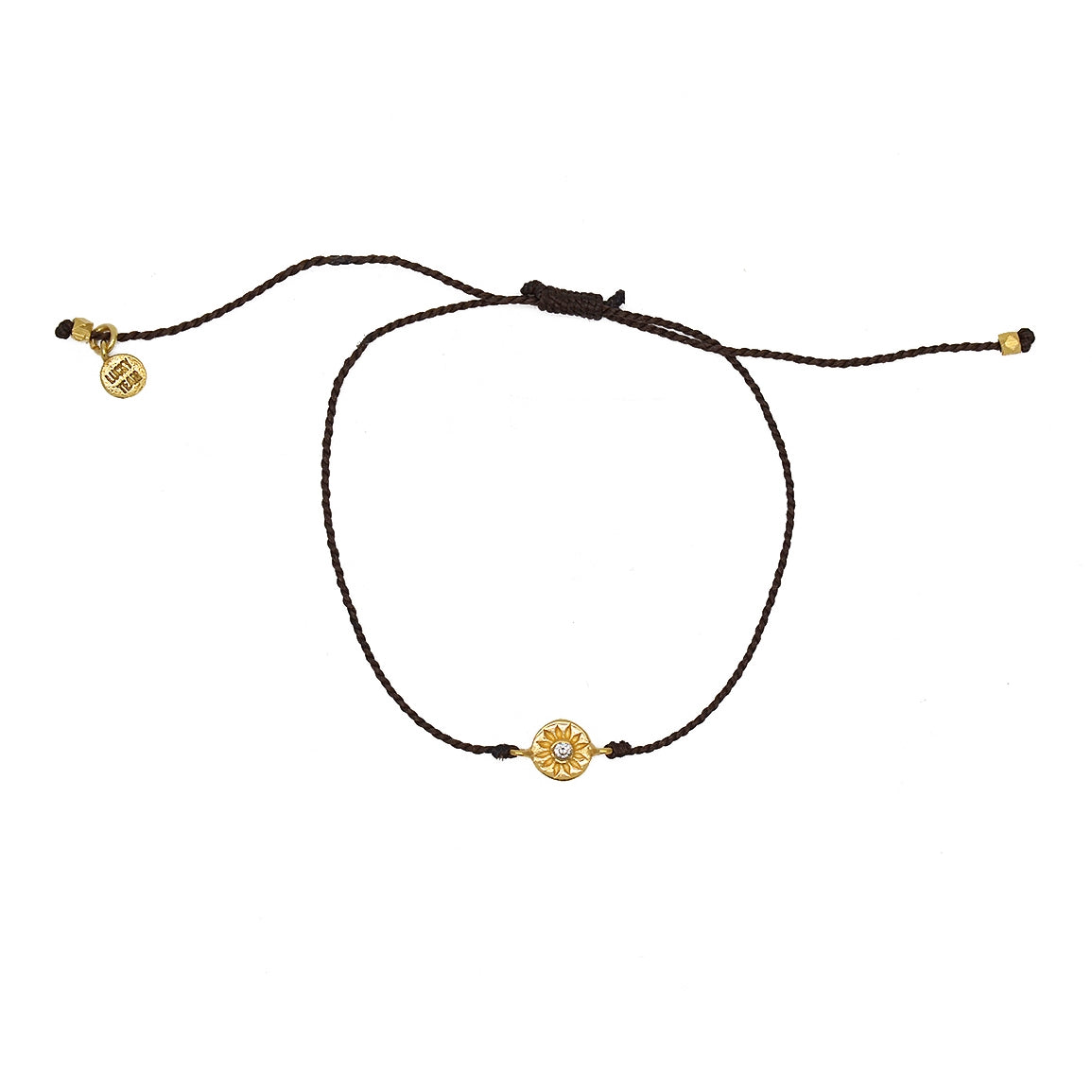 Bracelet tressé bleu jean soleil doré et zircon - CHOCOLAT