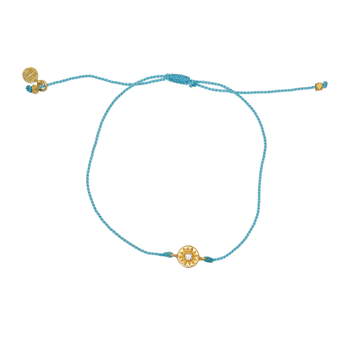 Bracelet tressé bleu jean soleil doré et zircon - TURQUOISE