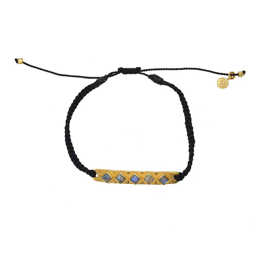 Bracelet tressé noir plaque dorée martelée et labradorite