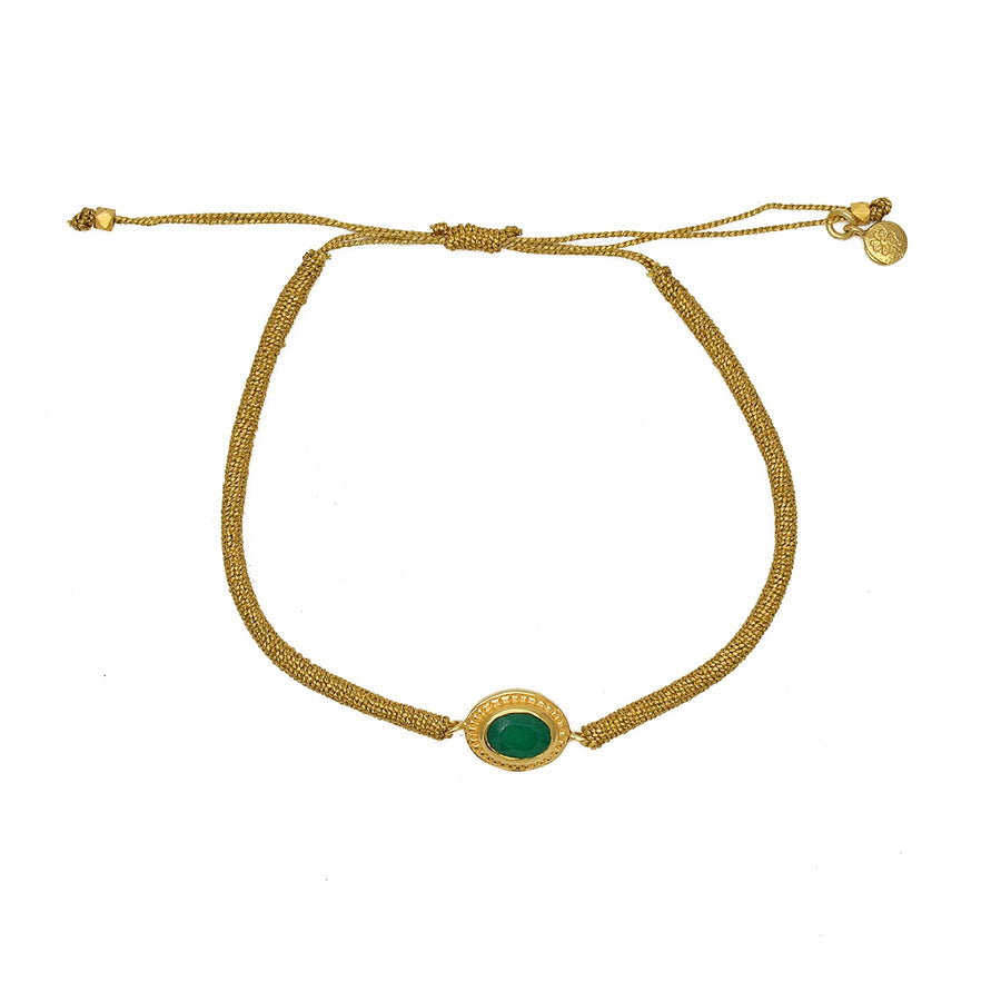 Bracelet tressé doré et pierre ovale - ONYX VERTE