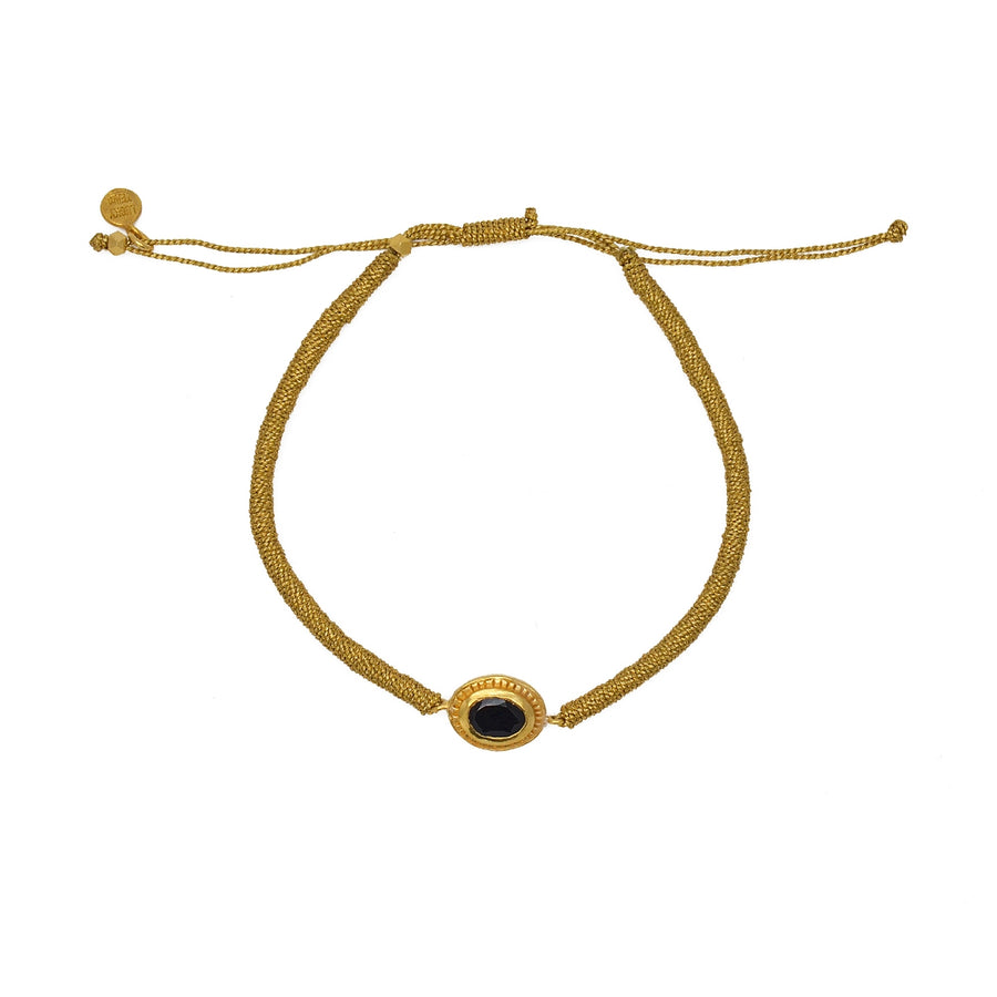Bracelet tressé doré et pierre ovale - ONYX NOIRE