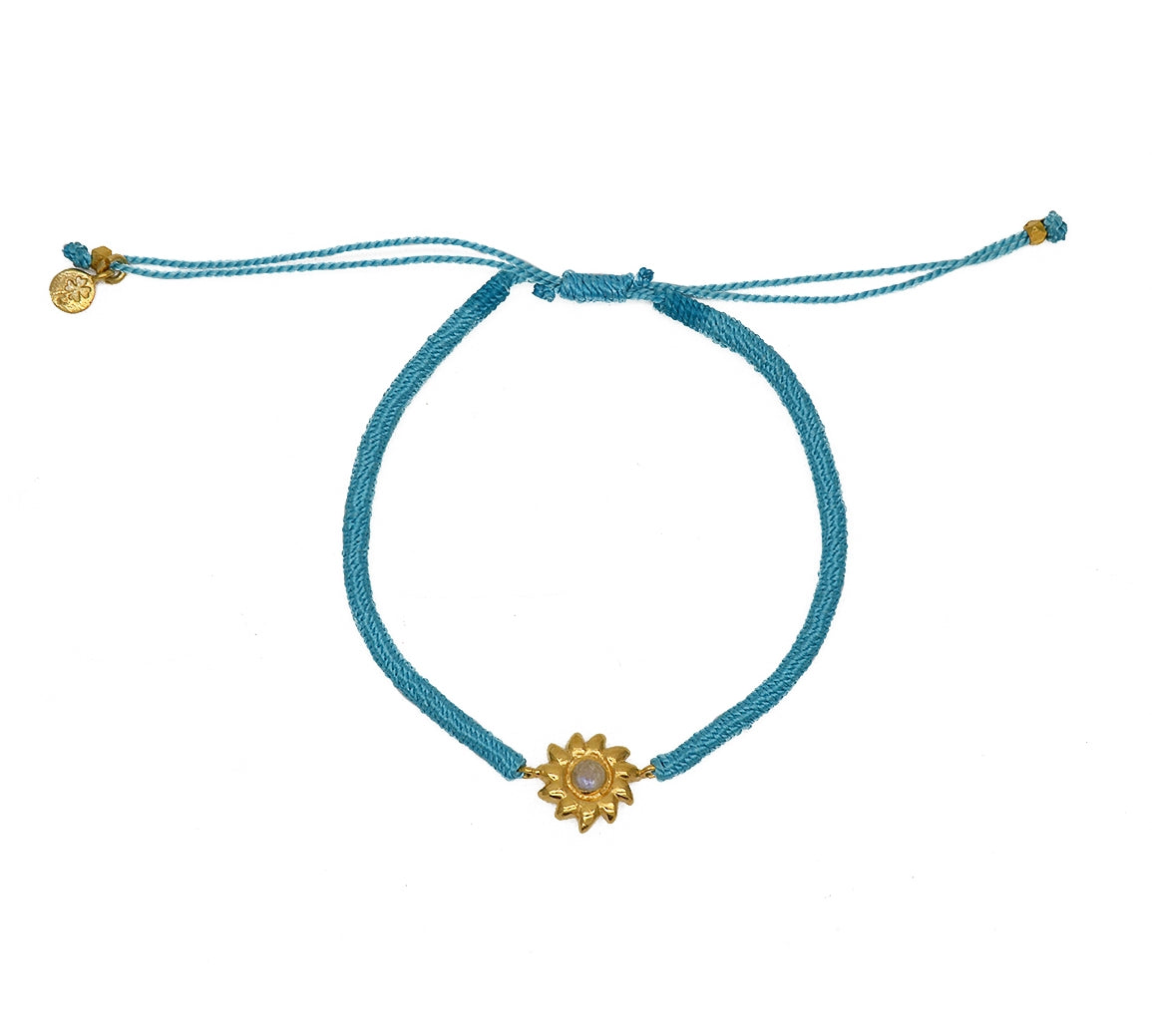 Bracelet tressé et soleil pierre - BLEU & PIERRE DE LUNE