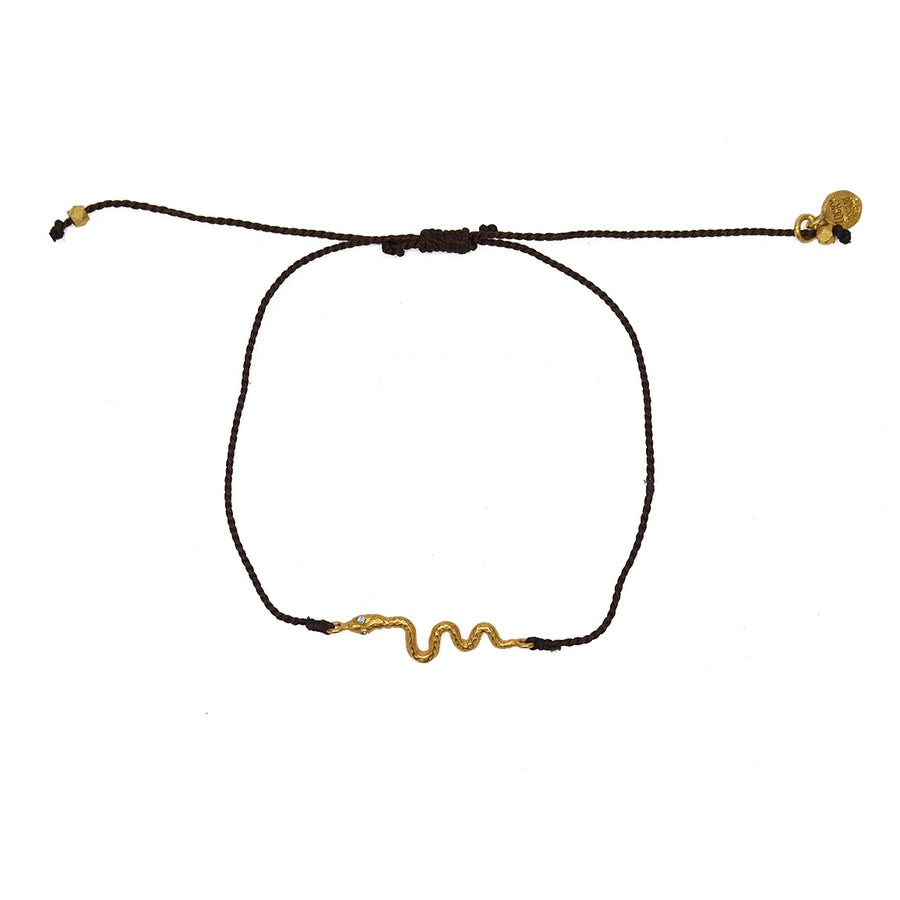 Bracelet tressé serpent doré et zircons - CHOCOLAT