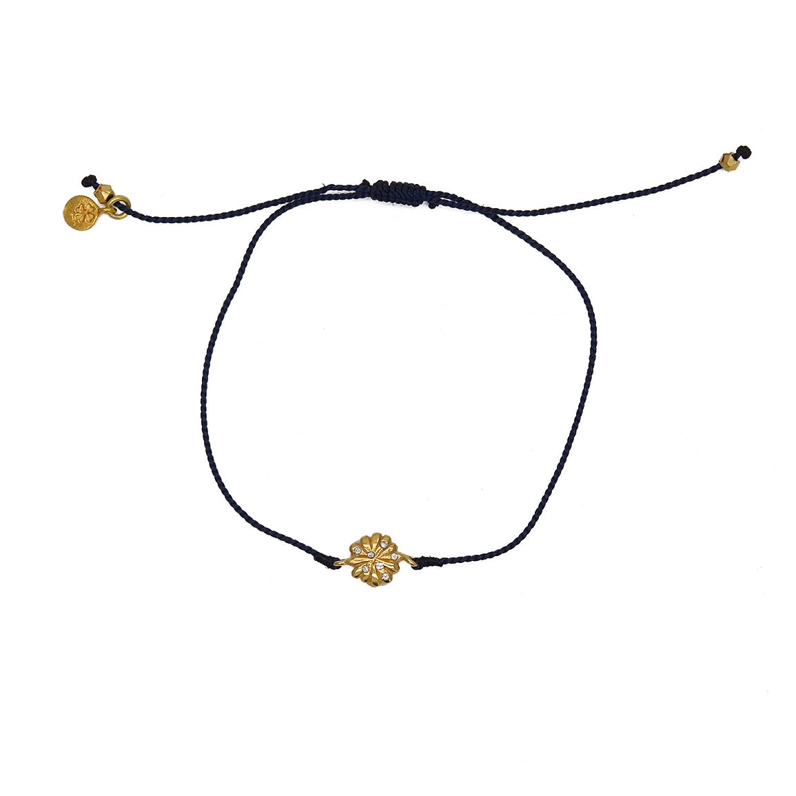 Bracelet tressé fleur dorée et zircons - BLEU MARINE