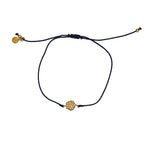 Bracelet tressé fleur dorée et zircons - BLEU MARINE