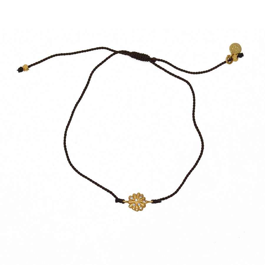 Bracelet tressé fleur dorée et zircons - CHOCOLAT