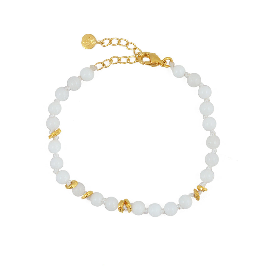 Bracelet perles naturelles et noeuds - AGATE BLANCHE