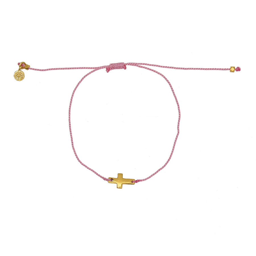 Bracelet tressé coloré et croix dorée - ROSE