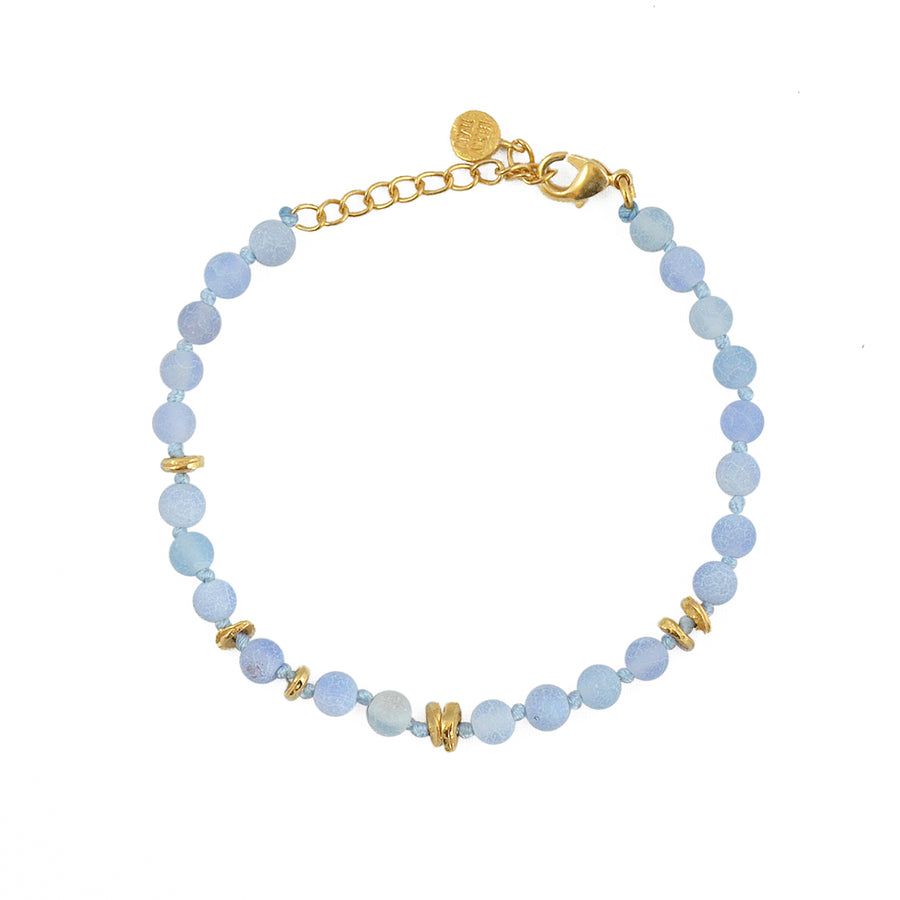 Bracelet perles naturelles et noeuds - AGATE BLEU GIVREE